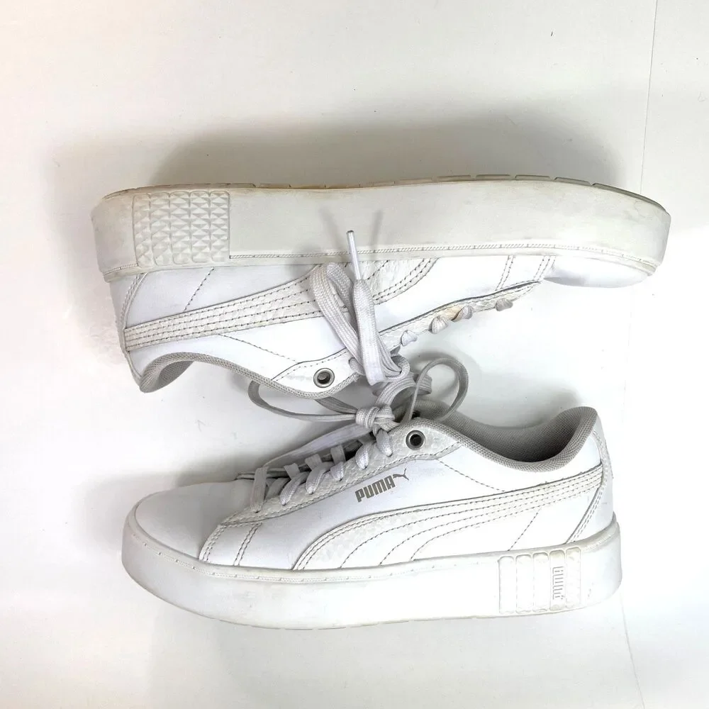 Puma White Leather Tennis Shoes Sneakers Size 8 Lace Soft Foam Cushioned Comfort